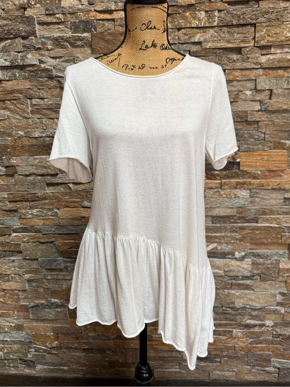Caslon Nordstrom Ivory Asymmetric Raw Edge Knit Peplum Top Small Quiet Luxury